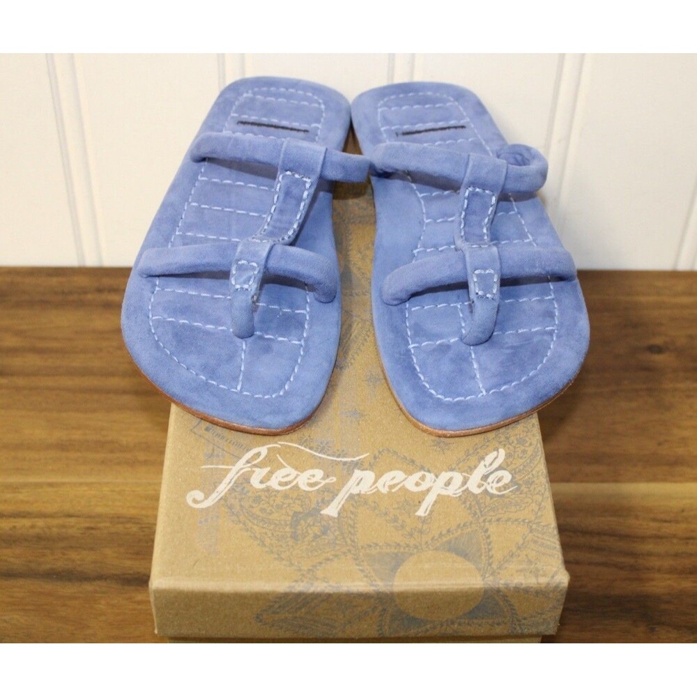 Free People Hadden Suede Slide Sandal Color Blue Boho Minimalist Casual Size 7.5